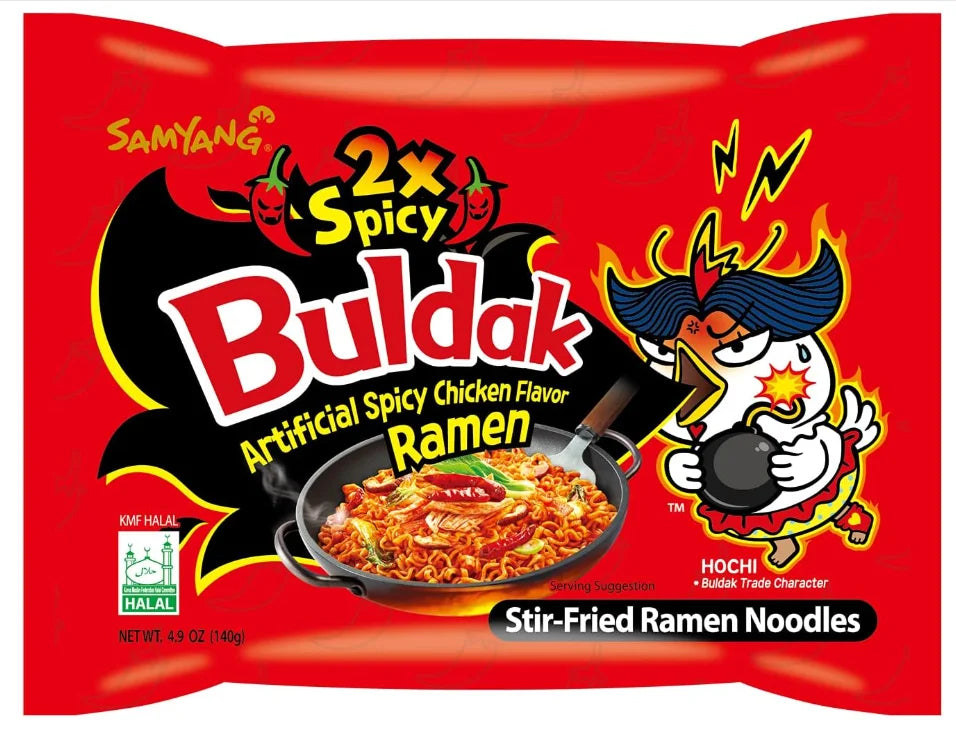 Samyang Buldak 2X Spicy Hot Chicken Flavor Ramen Noodles, 5 × 140 g