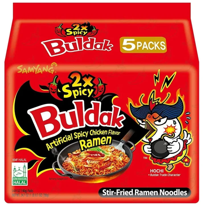 Samyang Buldak 2X Spicy Hot Chicken Flavor Ramen Noodles, 5 × 140 g
