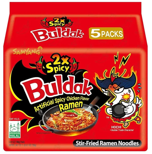 Samyang Buldak 2X Spicy Hot Chicken Flavor Ramen Noodles, 5 × 140 g