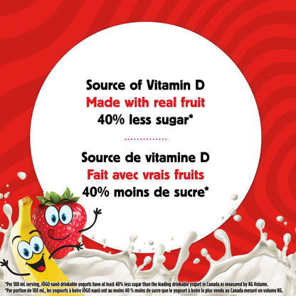 iÖGO nanö 1% Lactose-Free Strawberry-Banana Drinkable Yogurt, 6 × 93 mL