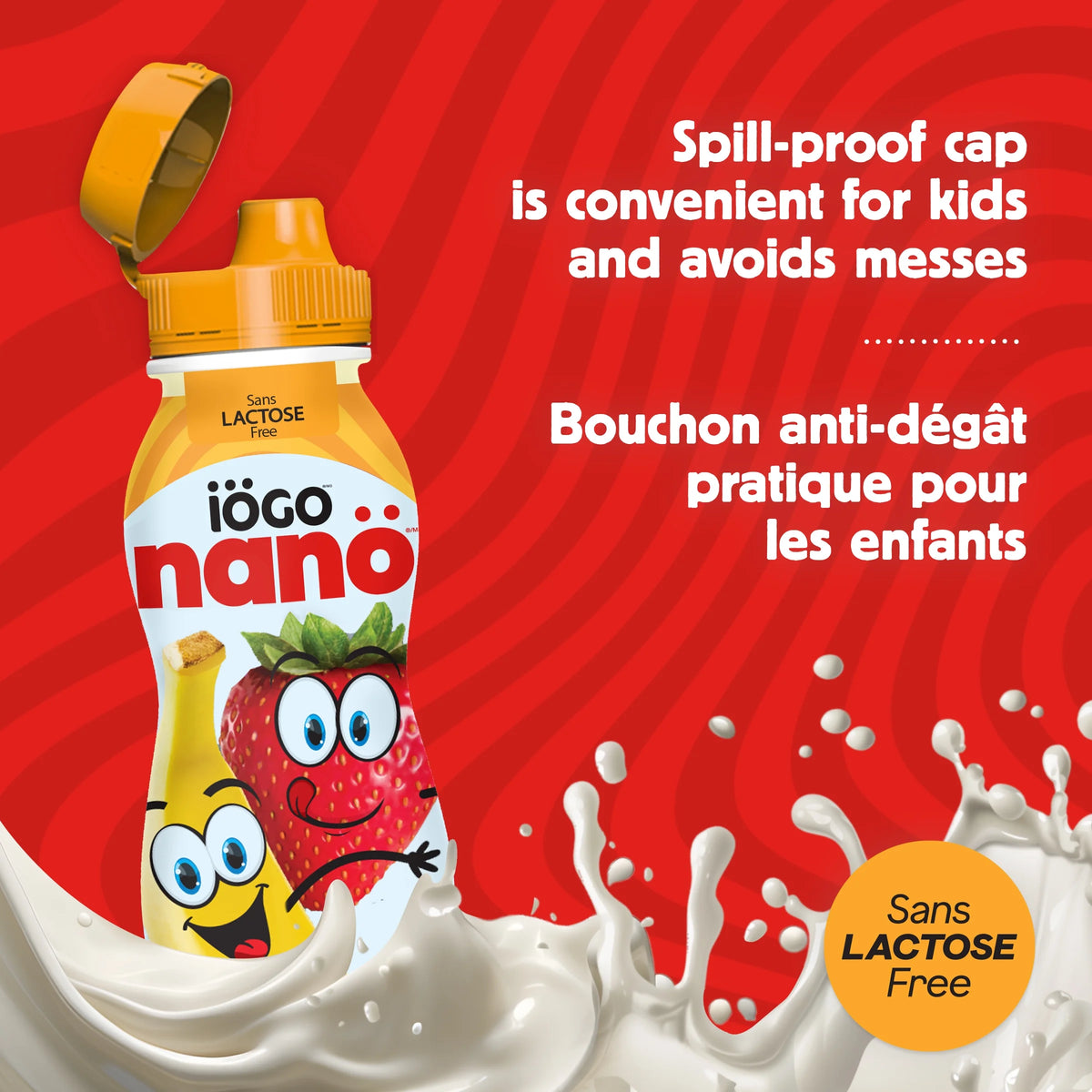 iÖGO nanö 1% Lactose-Free Strawberry-Banana Drinkable Yogurt, 6 × 93 mL