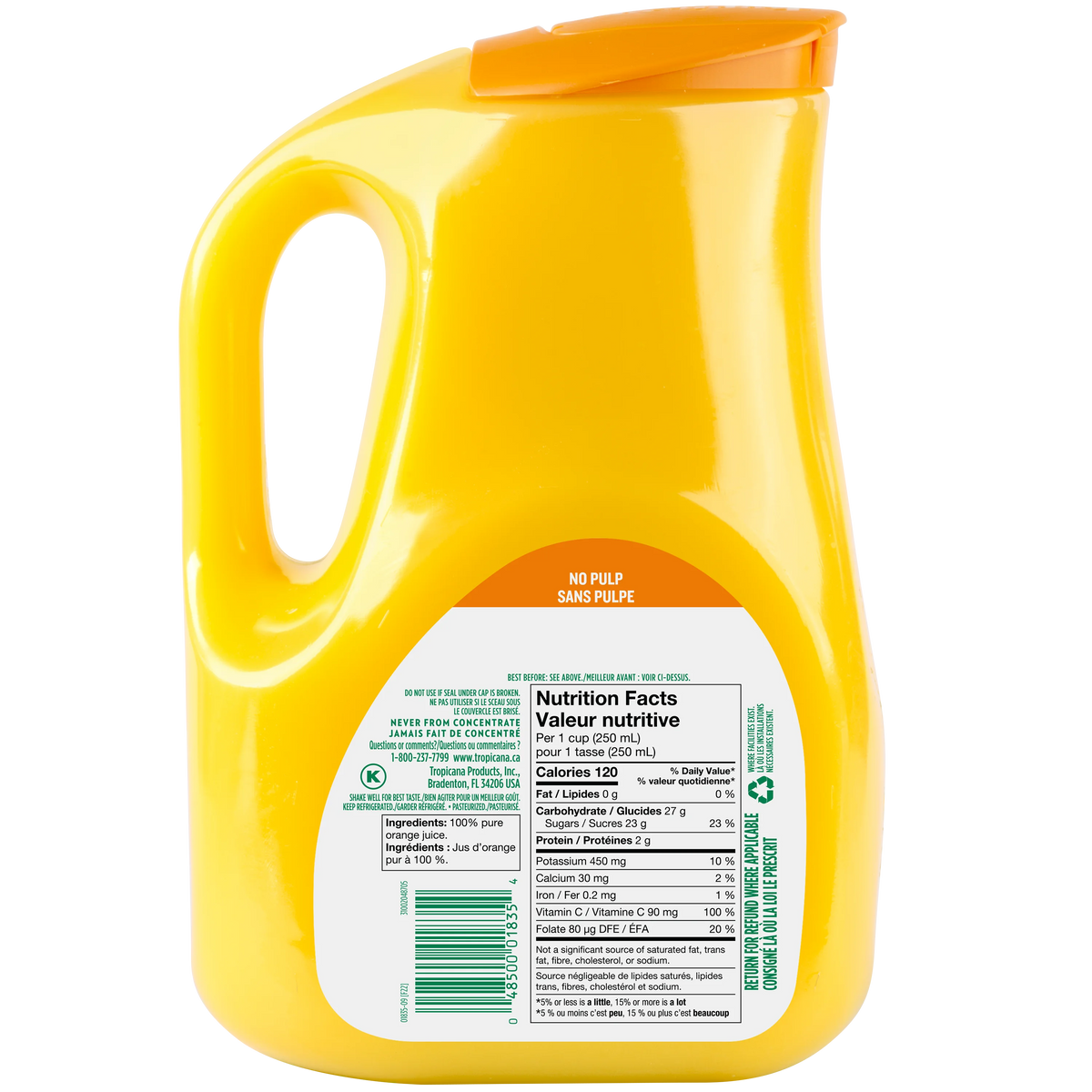 Tropicana 100% Pure Orange Juice No Pulp, 2.63 L