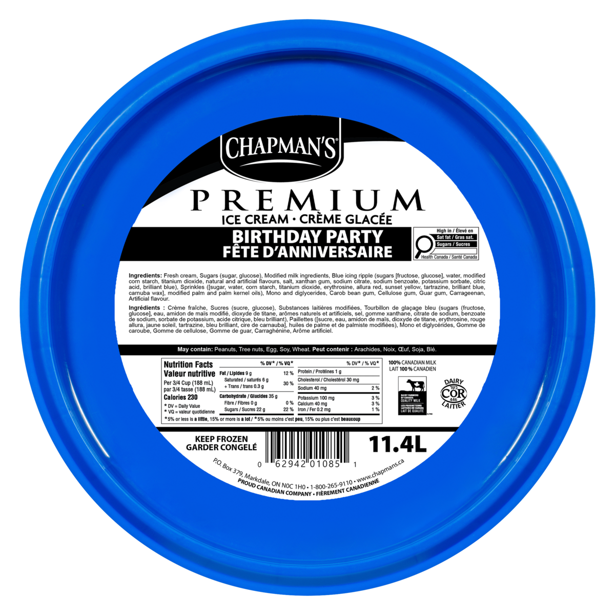 Chapmans Premium Birthday Party Ice Cream, 11.4 L
