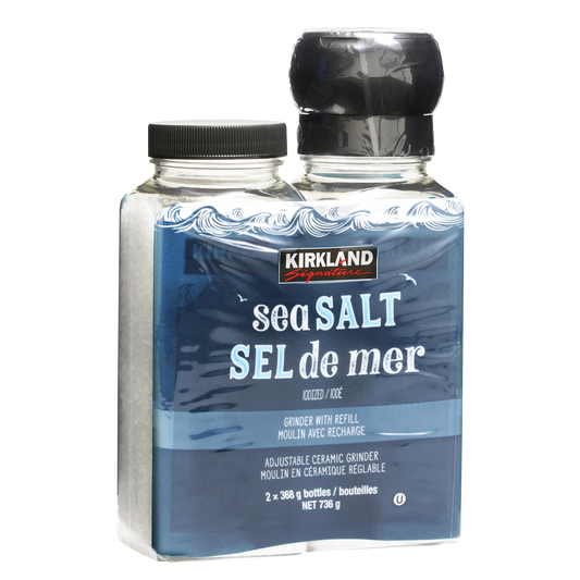 Kirkland Signature Sea Salt with Grinder and Refill, 2 × 369 g