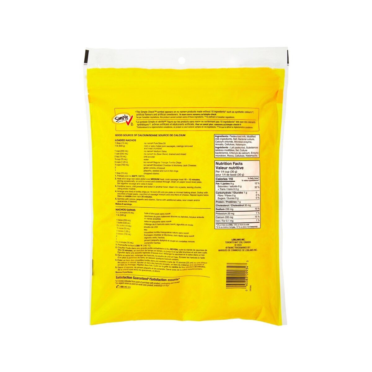 No Name Shredded Cheddar & Monterey Jack Cheese Blend, 900 g