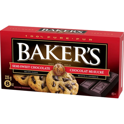 Baker's 100% Pure Semi-Sweet Chocolate Baking Bar, 225 g