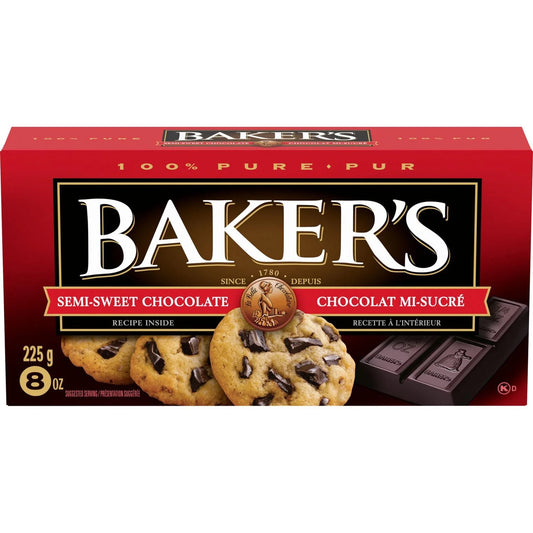 Baker's 100% Pure Semi-Sweet Chocolate Baking Bar, 225 g