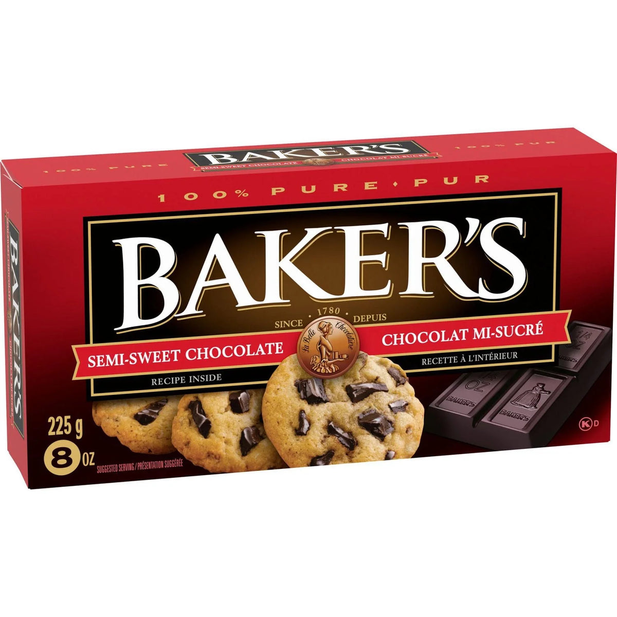 Baker's 100% Pure Semi-Sweet Chocolate Baking Bar, 225 g