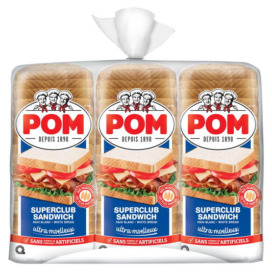 POM Superclub Sandwich White Bread, 3 × 675 g