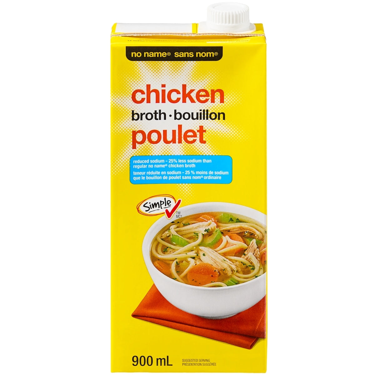 No Name Reduced Sodium Chicken Broth, 900 mL