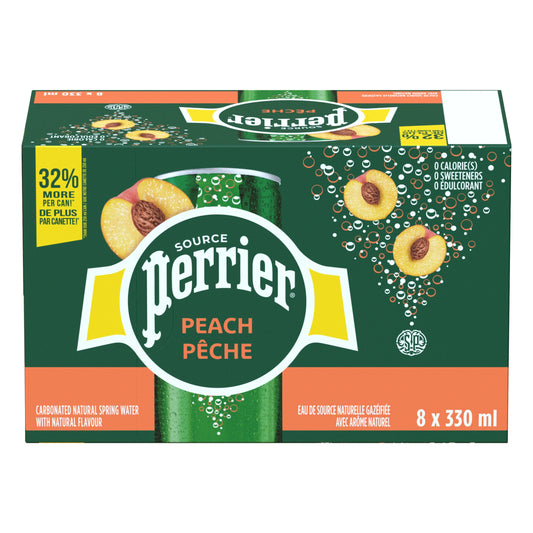 Perrier Peach Carbonated Natural Spring Water, 8 × 330 mL