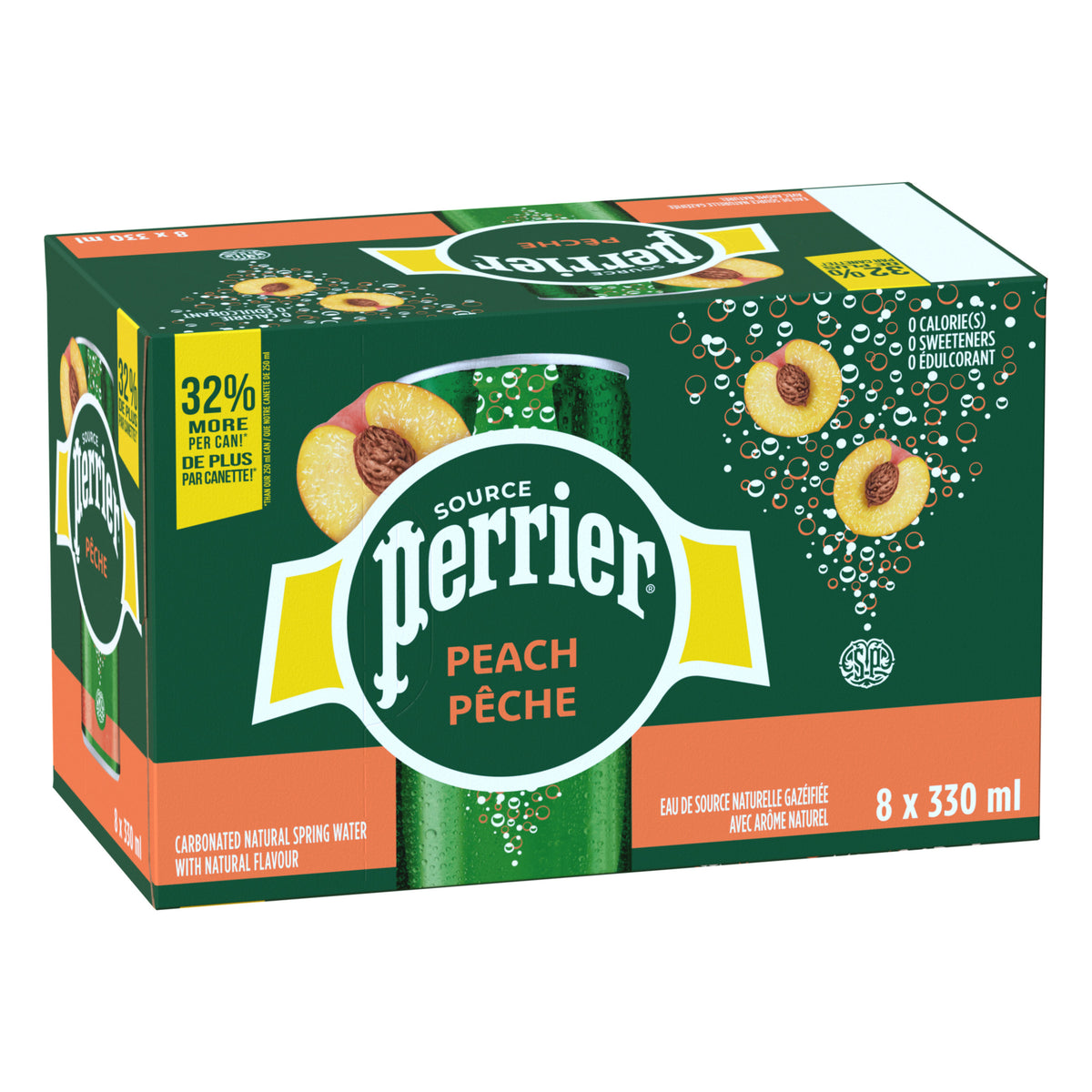 Perrier Peach Carbonated Natural Spring Water, 8 × 330 mL
