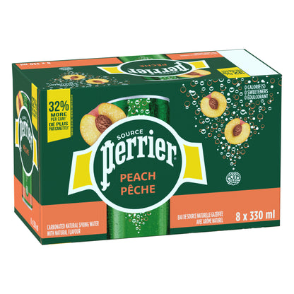 Perrier Peach Carbonated Natural Spring Water, 8 × 330 mL