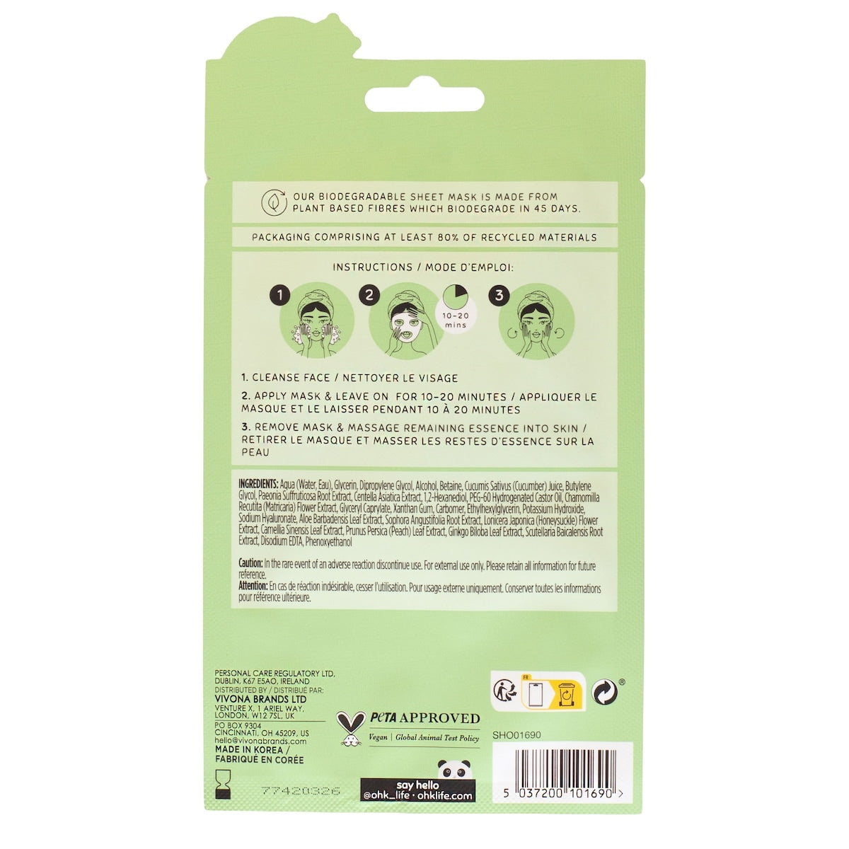 Oh K! Cucumber Sheet Mask, 20 mL