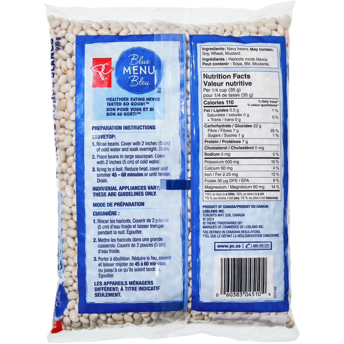 PC Blue Menu Navy Beans, 900 g