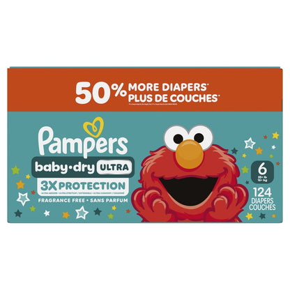 Pampers Baby Dry Ultra Diapers, Size 6, (23-44 lbs), 124 count