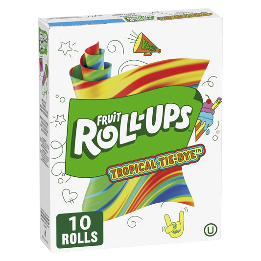 Betty Crocker Fruit Roll-Ups Tropical Tie-Dye Fruit Flavoured Snacks, 10 Rolls, 141 g