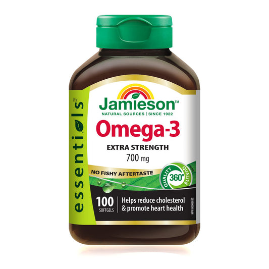 Jamieson No-Fishy-Aftertaste Extra Strength Omega-3 Softgels, 700 mg, 100 Softgels