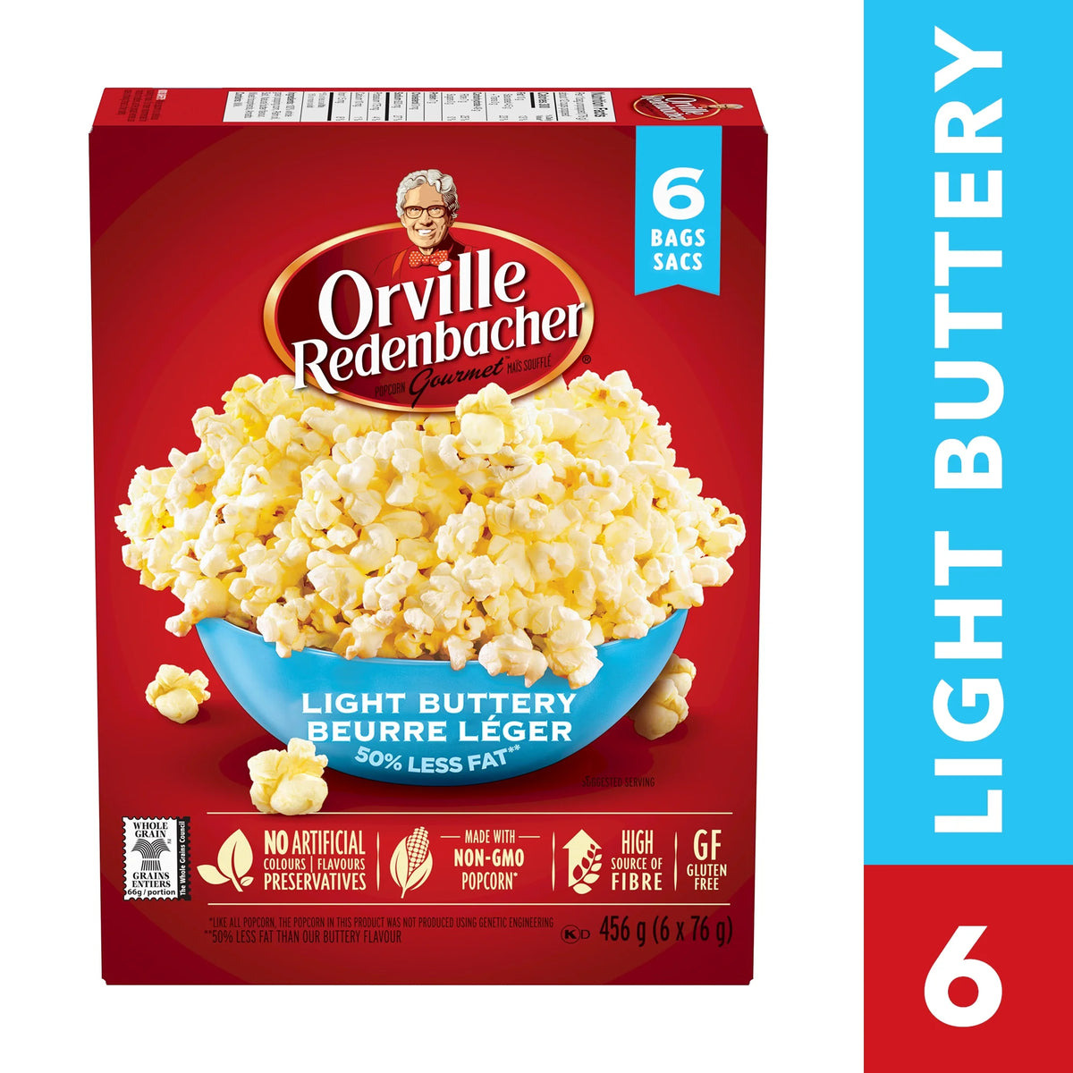 Orville Redenbacher's Light Buttery Microwave Popcorn, 6 × 76 g