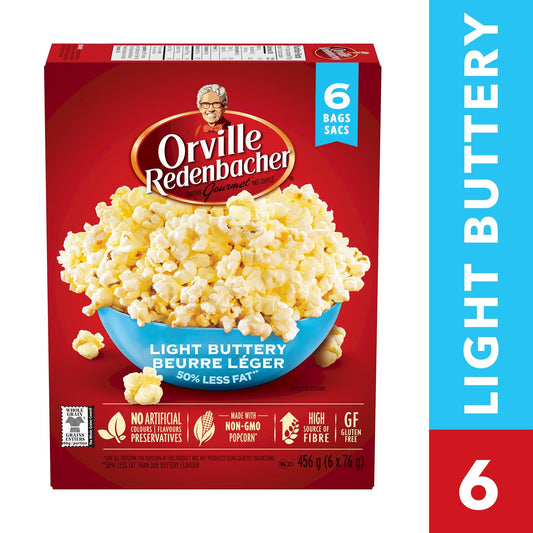 Orville Redenbacher's Light Buttery Microwave Popcorn, 6 × 76 g