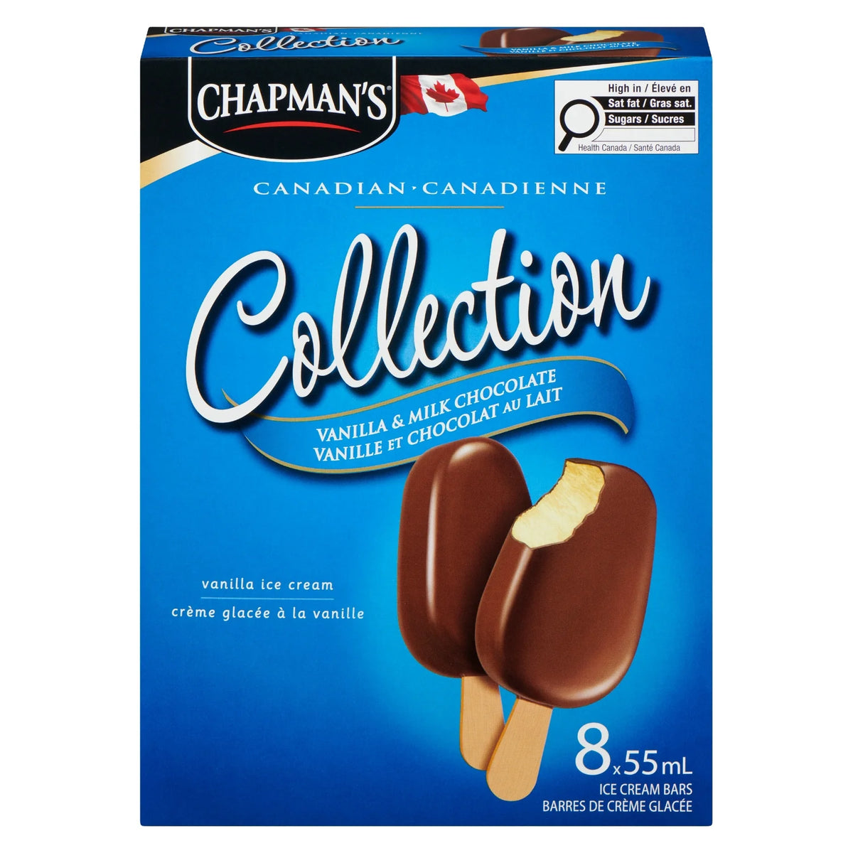 Chapman's Canadian Collection Vanilla & Milk Chocolate Ice Cream Bars, 8 × 55 mL