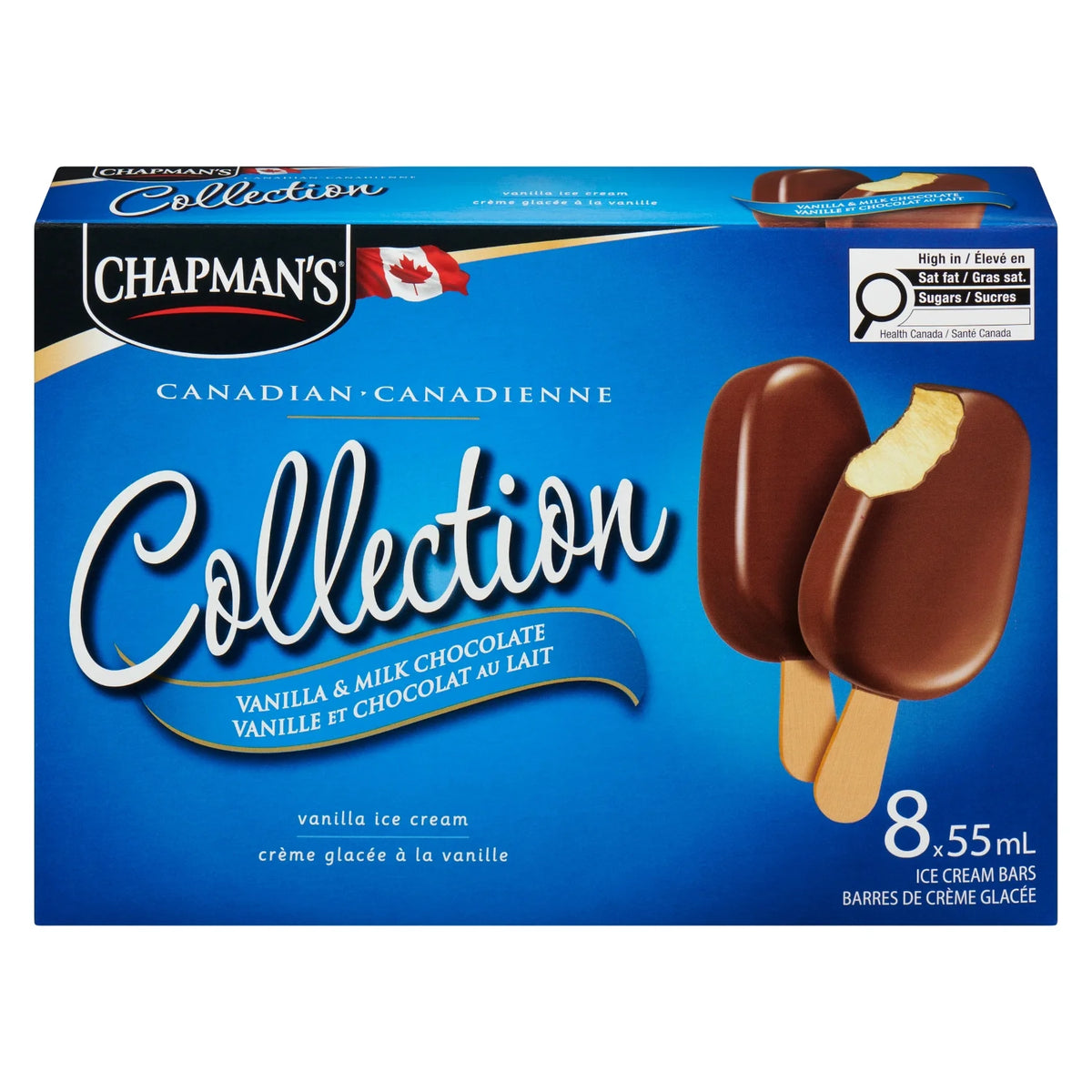 Chapman's Canadian Collection Vanilla & Milk Chocolate Ice Cream Bars, 8 × 55 mL