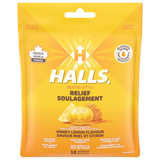 Halls Honey Lemon Cough Drops, 14 Lozenges
