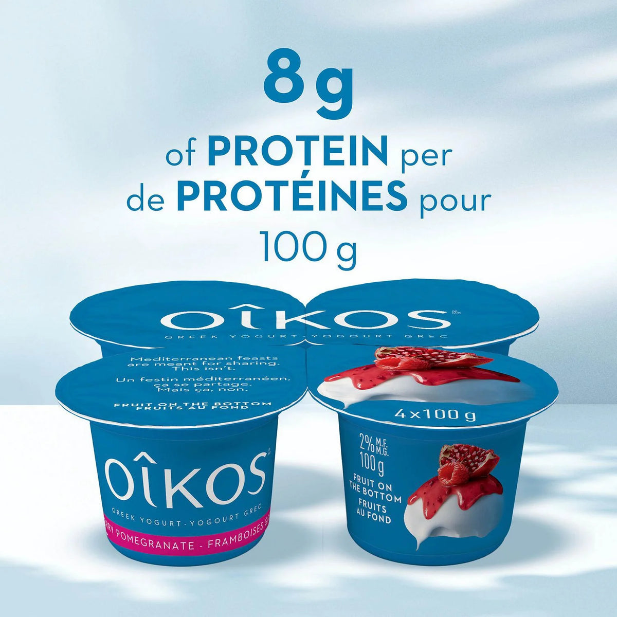 Oikos Raspberry-Pomegranate Greek Yogurt, 4 × 100 g
