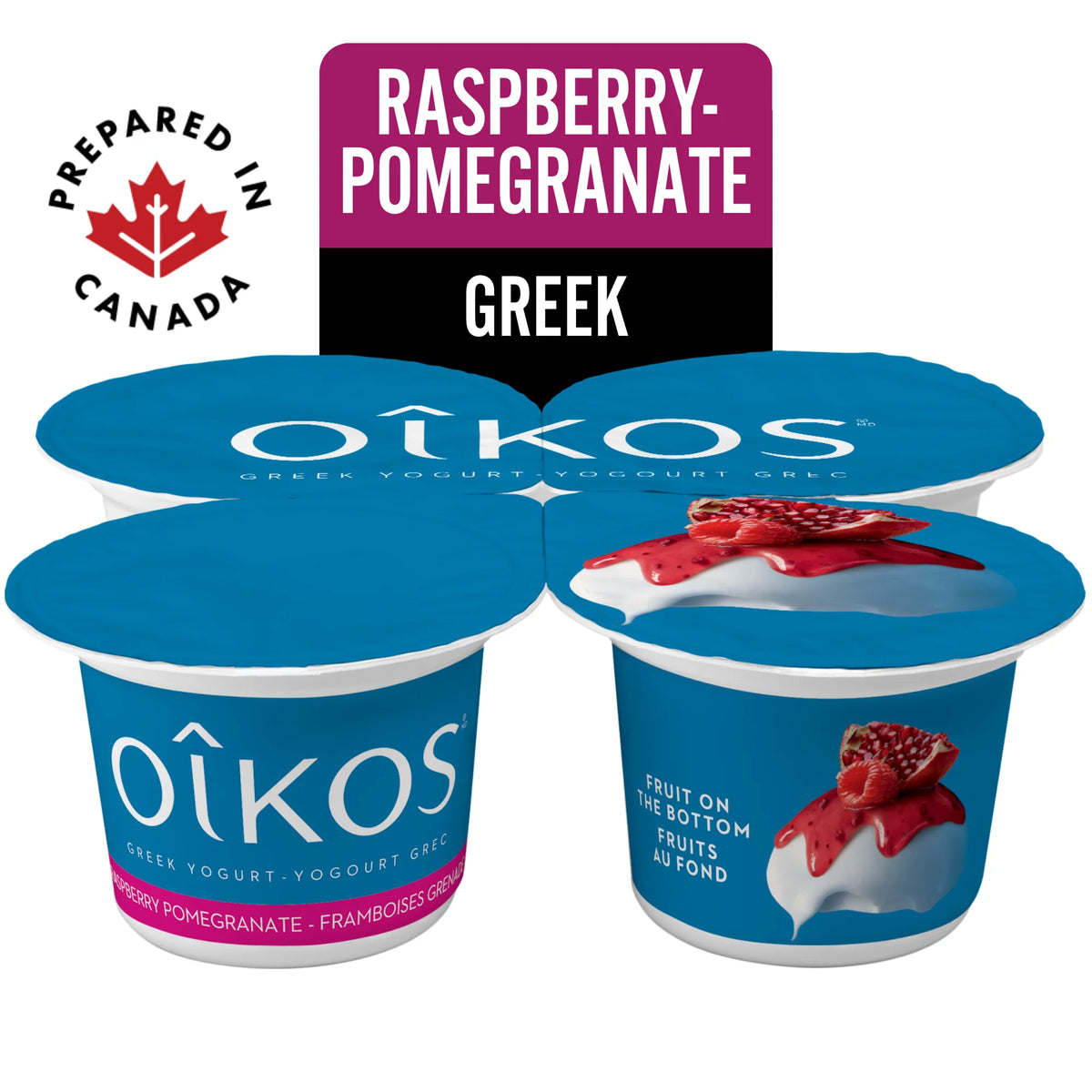 Oikos Raspberry-Pomegranate Greek Yogurt, 4 × 100 g