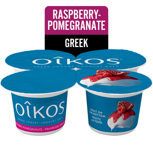Oikos Raspberry-Pomegranate Greek Yogurt, 4 × 100 g