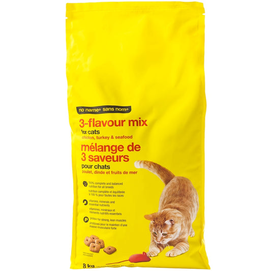 No Name 3-Flavour Mix Dry Cat Food, Chicken, Turkey & Seafood 8 kg