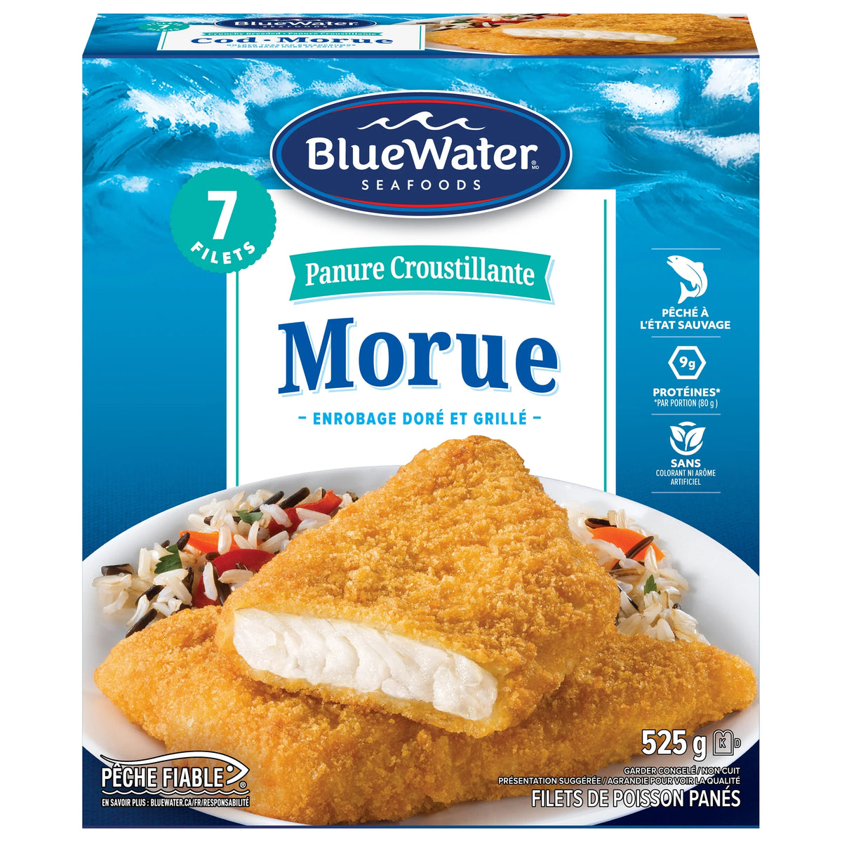 Bluewater Crunchy Breaded Fish Fillets, Wild-Caught Cod, 525 g