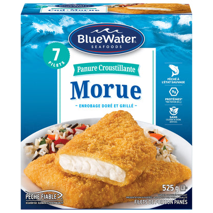 Bluewater Crunchy Breaded Fish Fillets, Wild-Caught Cod, 525 g