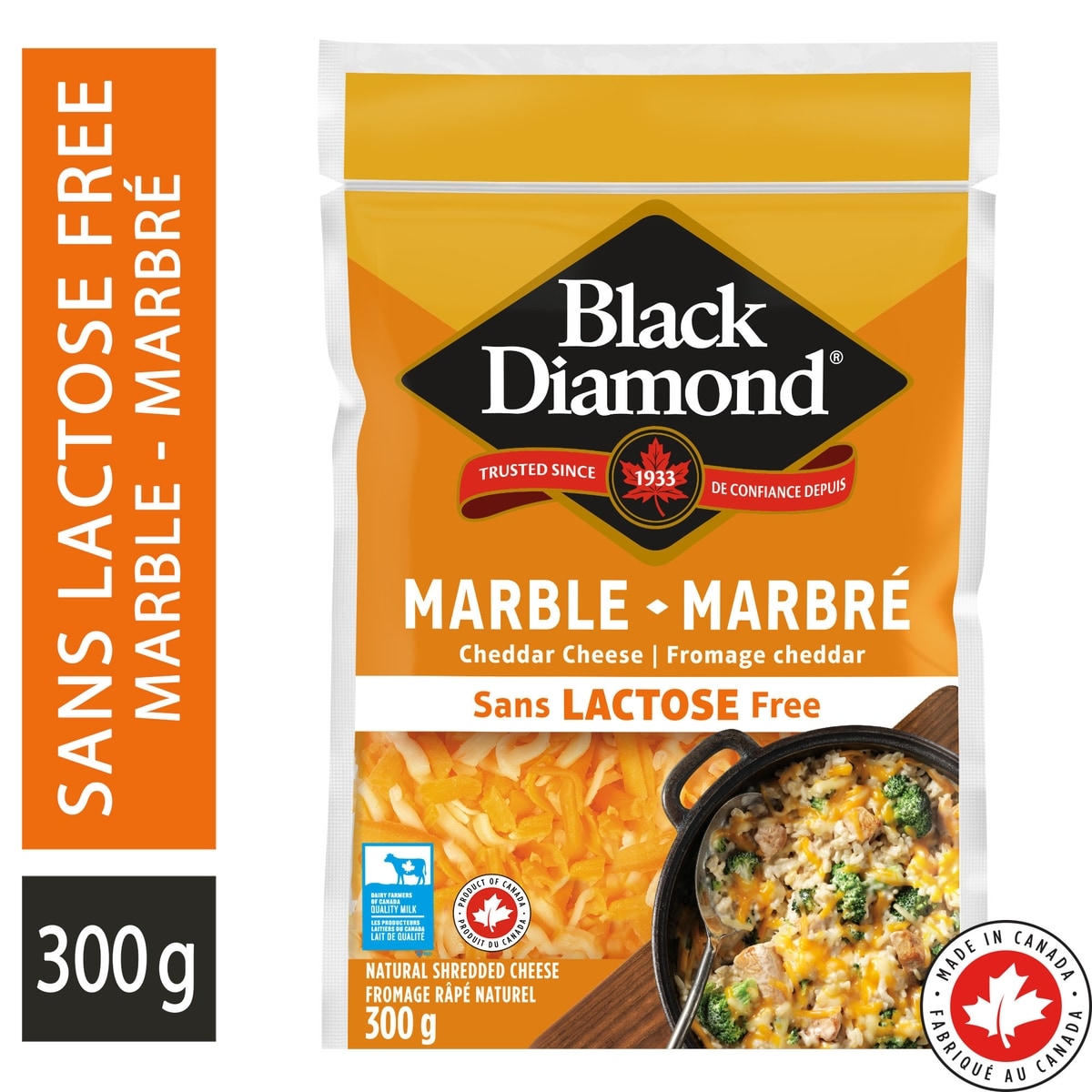 Black Diamond Lactose Free Marble Cheddar Cheese, Shredded, 300 g