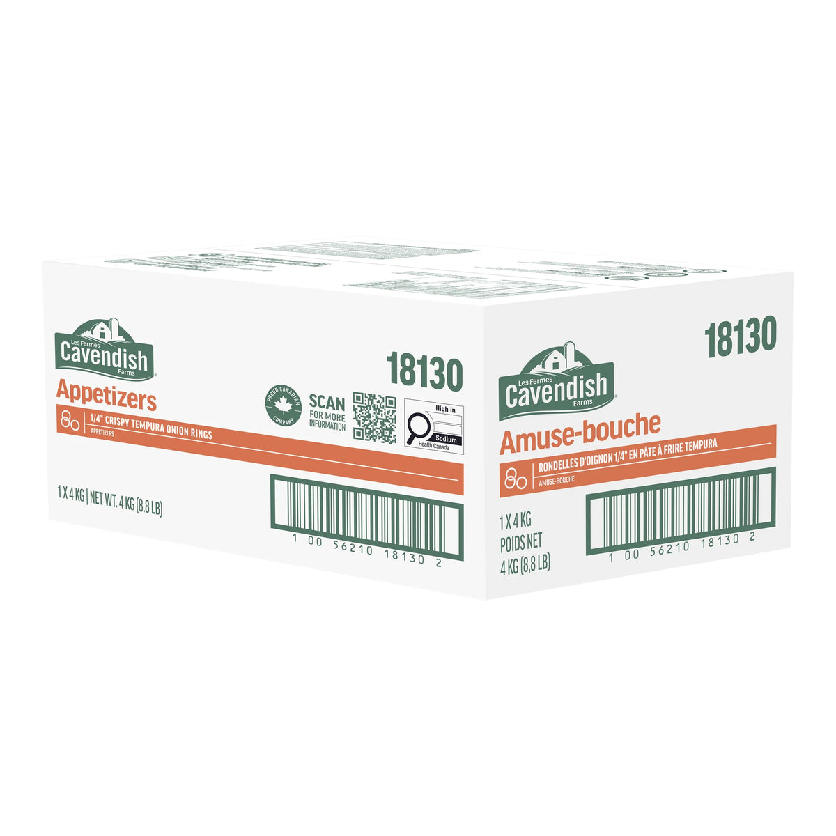 Cavendish Farms Frozen Tempura Battered Onion Rings, 4 kg