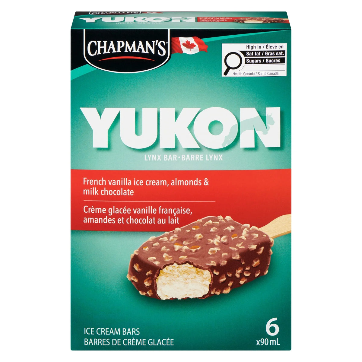 Chapman's Yukon Lynx French Vanilla and Almond Ice Cream Bars, 6 × 90 mL