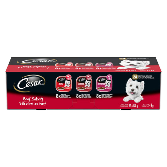 CESAR Classic Loaf in Sauce Beef Selects Variety Pack, 24 × 100 g