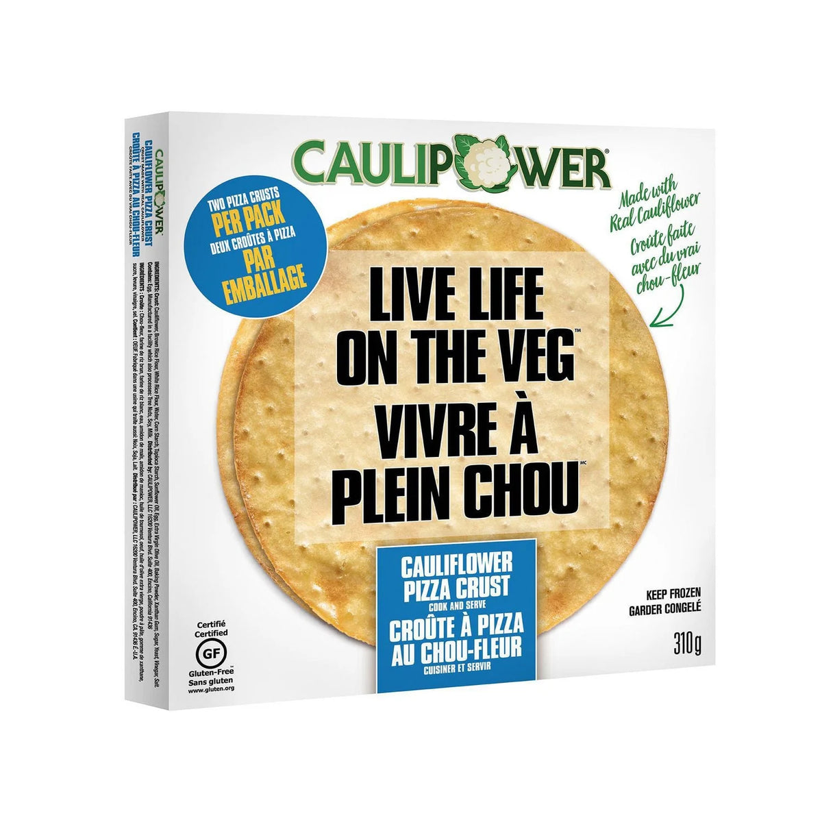 Caulipower Frozen Cauliflower Pizza Crust, Gluten Free, 2 Crusts, 312 g