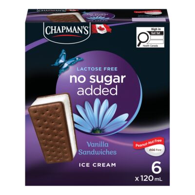 Chapman's Lactose-Free Vanilla Ice Cream Sandwiches, No Sugar Added, 6 × 120 mL