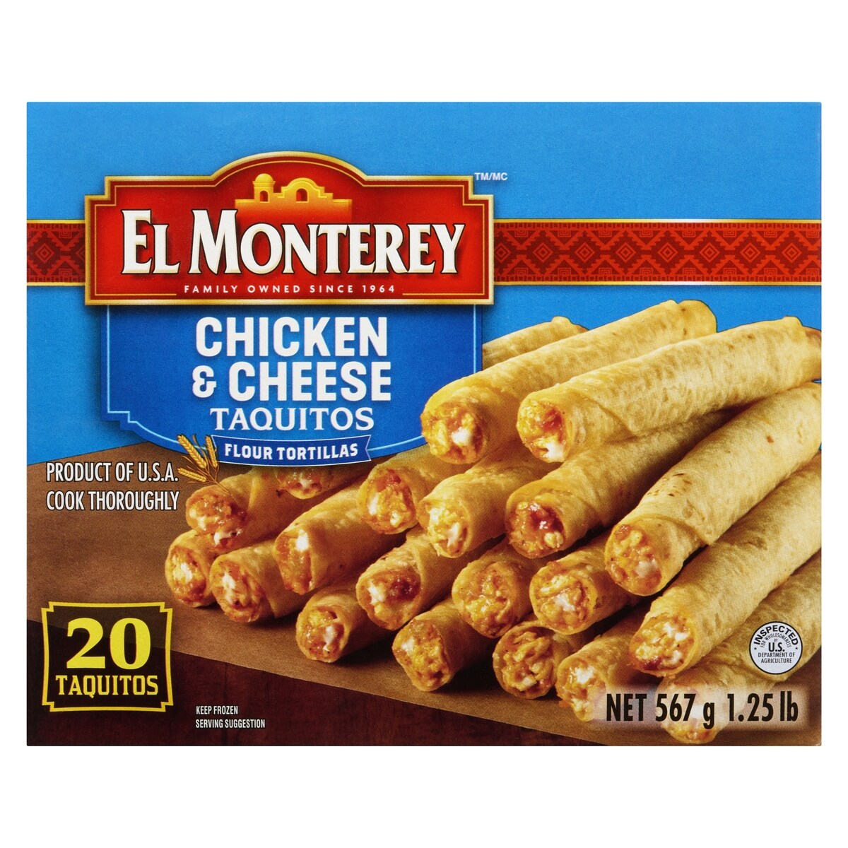 El Monterey Frozen Chicken & Cheese Flour Taquitos, 595 g