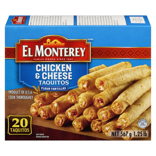 El Monterey Frozen Chicken & Cheese Flour Taquitos, 595 g