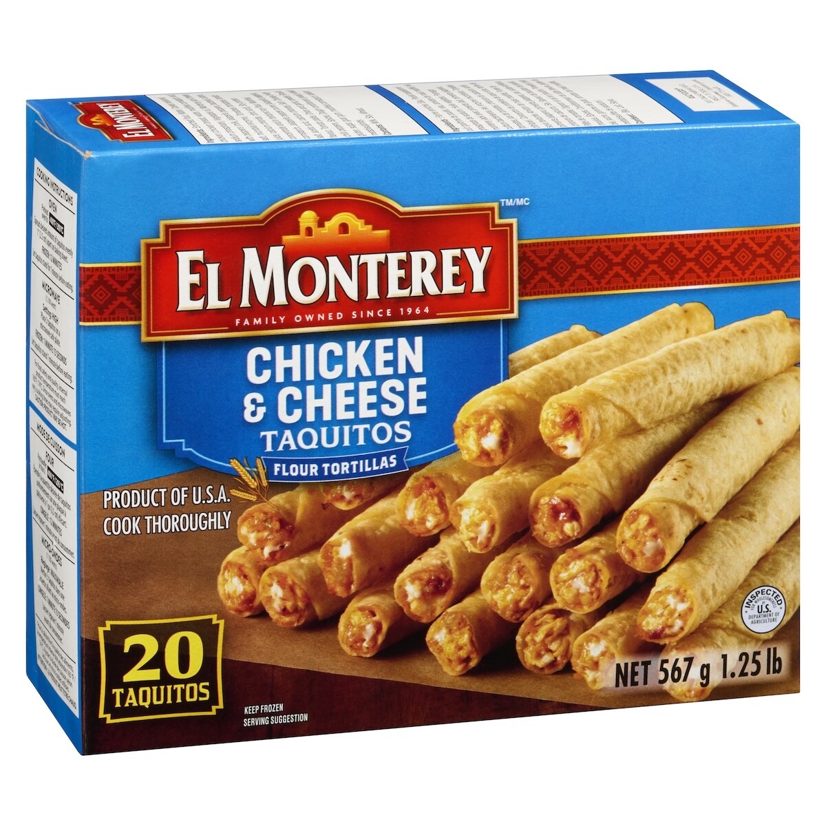 El Monterey Frozen Chicken & Cheese Flour Taquitos, 595 g