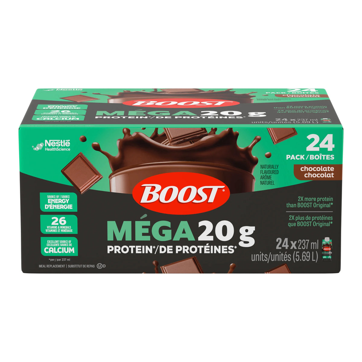 BOOST MEGA Meal Replacement Drink, Chocolate, 24 × 237 mL
