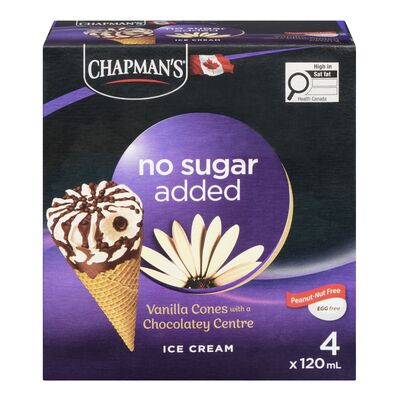 Chapman's No Sugar Added Vanilla Cone with Chocolate Centre, 4 × 120 mL