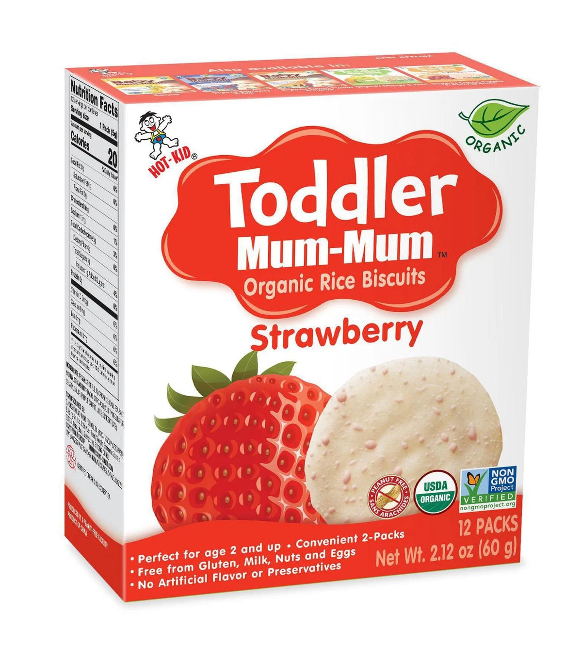 Toddler Mum-Mum Organic Strawberry Rice Biscuit, 60 g