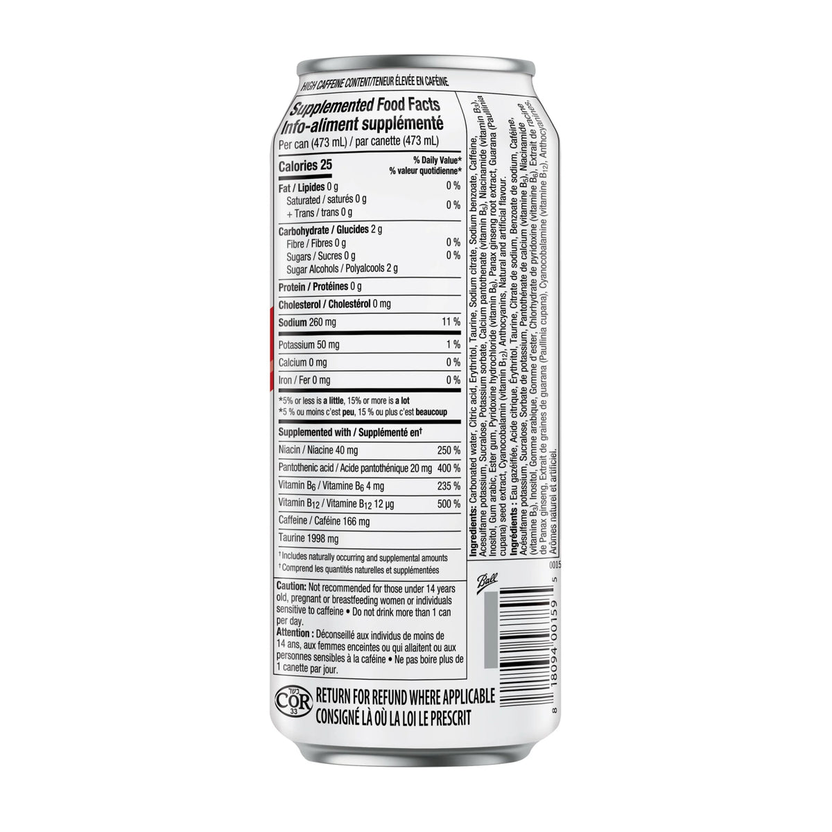 Rockstar Pure Zero Fruit Punch Energy Drink Can, 473 mL