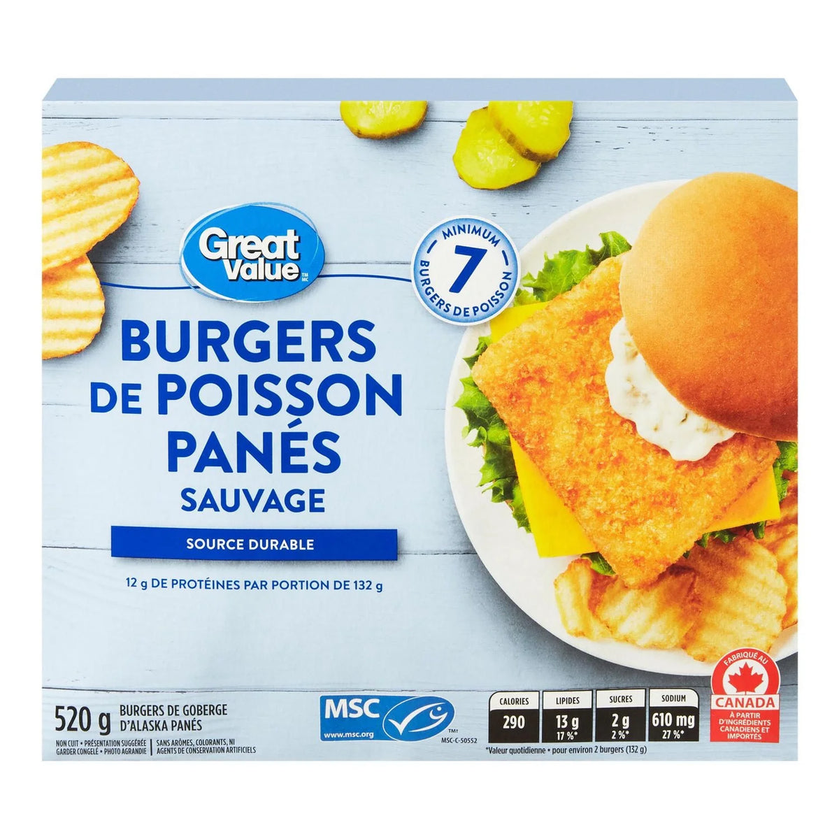 Great Value Breaded Fish Burgers, 520 g