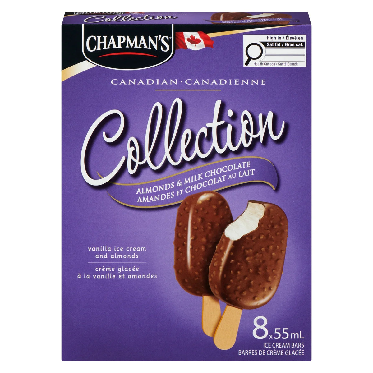 Chapman's Canadian Collection Vanilla Ice Cream Bars with Almonds & Milk Chocolate, 8 × 55 mL