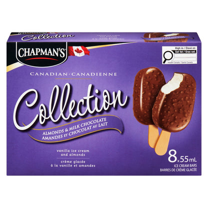 Chapman's Canadian Collection Vanilla Ice Cream Bars with Almonds & Milk Chocolate, 8 × 55 mL