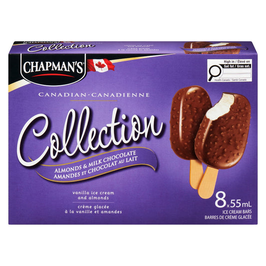 Chapman's Canadian Collection Vanilla Ice Cream Bars with Almonds & Milk Chocolate, 8 × 55 mL